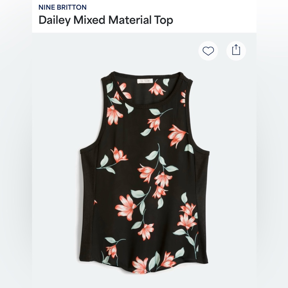 Nine Britton Dailey Mixed Material Black and Pink Floral Tank Top Size Medium